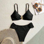 Sexy Pleate High Waist Bikini Set 2026 Women Orange Metal Buckle Push Up Two Piece Swimsuit Beach Bathing Suit Holiday Swimwear