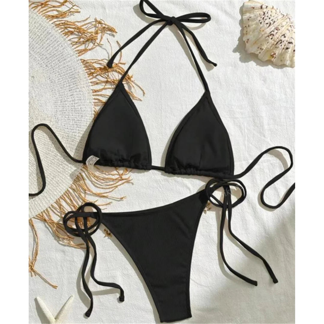 New Splicing Halter Strappy Brazilian Bikini Women Swimwear Female Swimsuit Two-Pieces Bikini Set Bather Bathing Suit Swim V6024