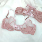 Pure Wind Ultra-thin Lace Underwear Women's Big Chest Small with Underwire Sexy Retraction Breast Support Breathable Bra Set ABC
