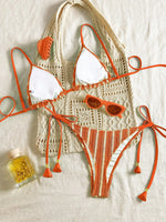 DEKA Women's Stripe Rope Tie-Up Bikinis Set Swimsuit Brazilian Bandage Swimwear Push Up Swim Biquini Beachwear Bathing Suit