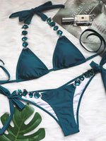 2026 Shiny Rhinestone Diamond Bikini Women Swimsuit Female Swimwear Two Pieces Bikini Set Halter Metal Chains Bathing Suit Swim