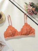 French Floral Lace Wireless Thin Straps Triangle Cup Women Summer Breathable See Through Lingerie Soft Daily Underwear MR2953
