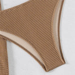Brown Solid Swimwears Strapless Bandeau Bikinis Sets 3 Pieces Cover Up Sexy Swimsuit Woman 2026 Metal Buckled Bikini Beachwear