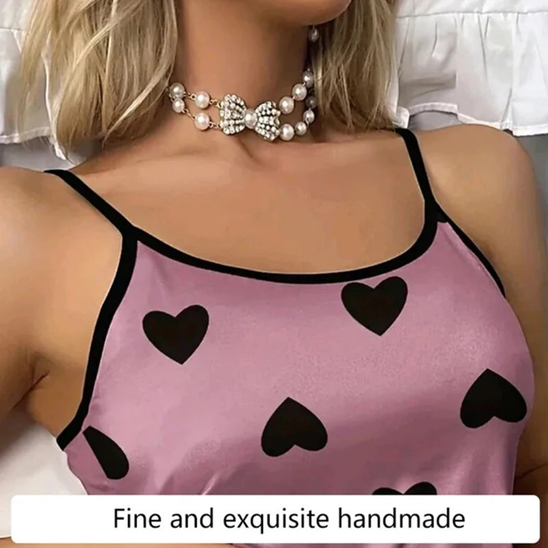 Women's Sleepwear Pajama Set Pajamas T-Shirts Shorts Pink Heart-Shaped Print T-Shirt Ice Silk Top Comfortable loungewear