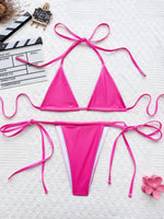 DEKA Mini PU black Micro Bikini Set Triangle Swimwear Women Shiny Thong Swimsuit Swim Wear Halter Two Peice Beachwear