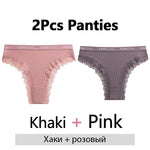 FINETOO 2Pcs/Set Women Cotton Brazilian Panties Plus Size M-2XL Lingerie Sexy Lace Underwear Low Rise Girls Intimates Underpants