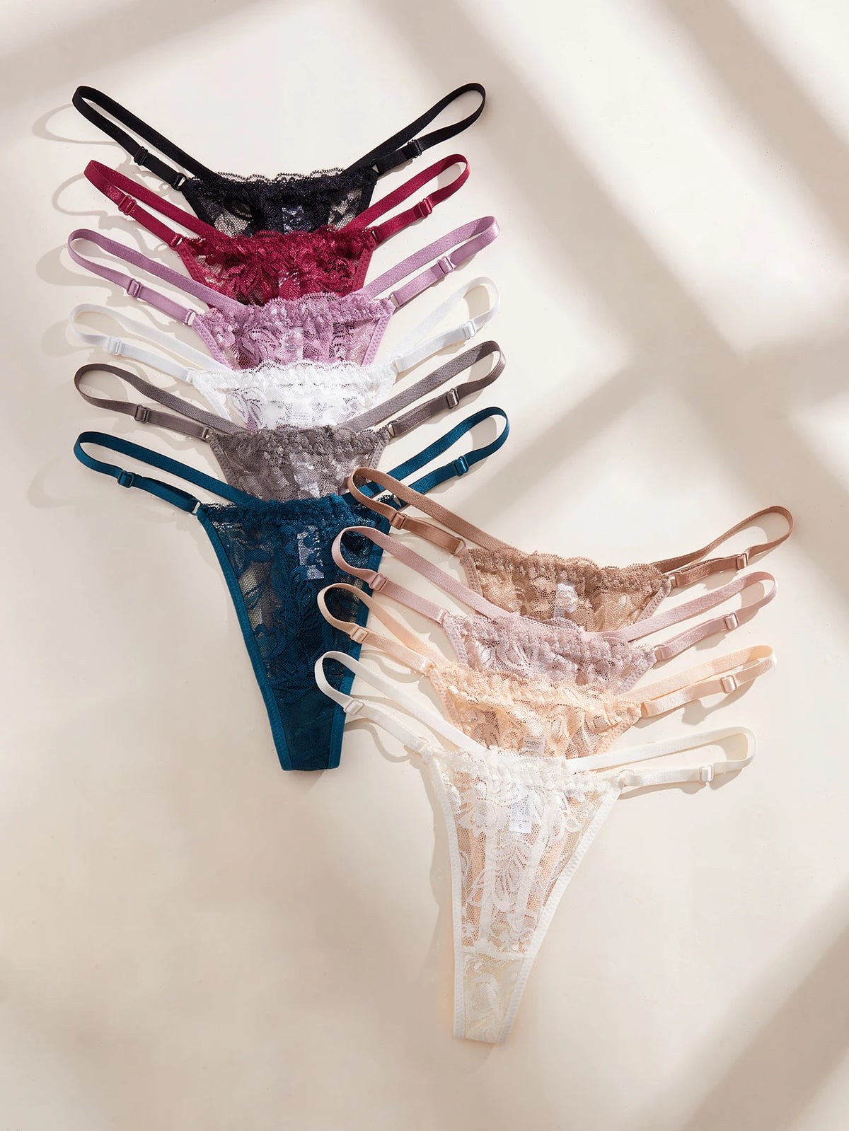 10Pcs/Set Lace Women Panties Low-Waist Sexy Hollow Out G-String Elastic Adjustable Waistband Sexy Lingerie Women's Underwear