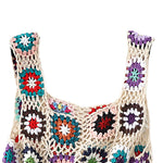 Summer Women Flower Crochet Vest Sleeveless Cover-ups Hollow Out Knit Crop Tops Bohemian Casual Daily Beach Tank Tops