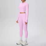 New Women Yoga Set Solid Color Double-Sided Brushed Bare Feel Short Long-Sleeve Jacket Tight Pants Running Fitness 2-Piece Set