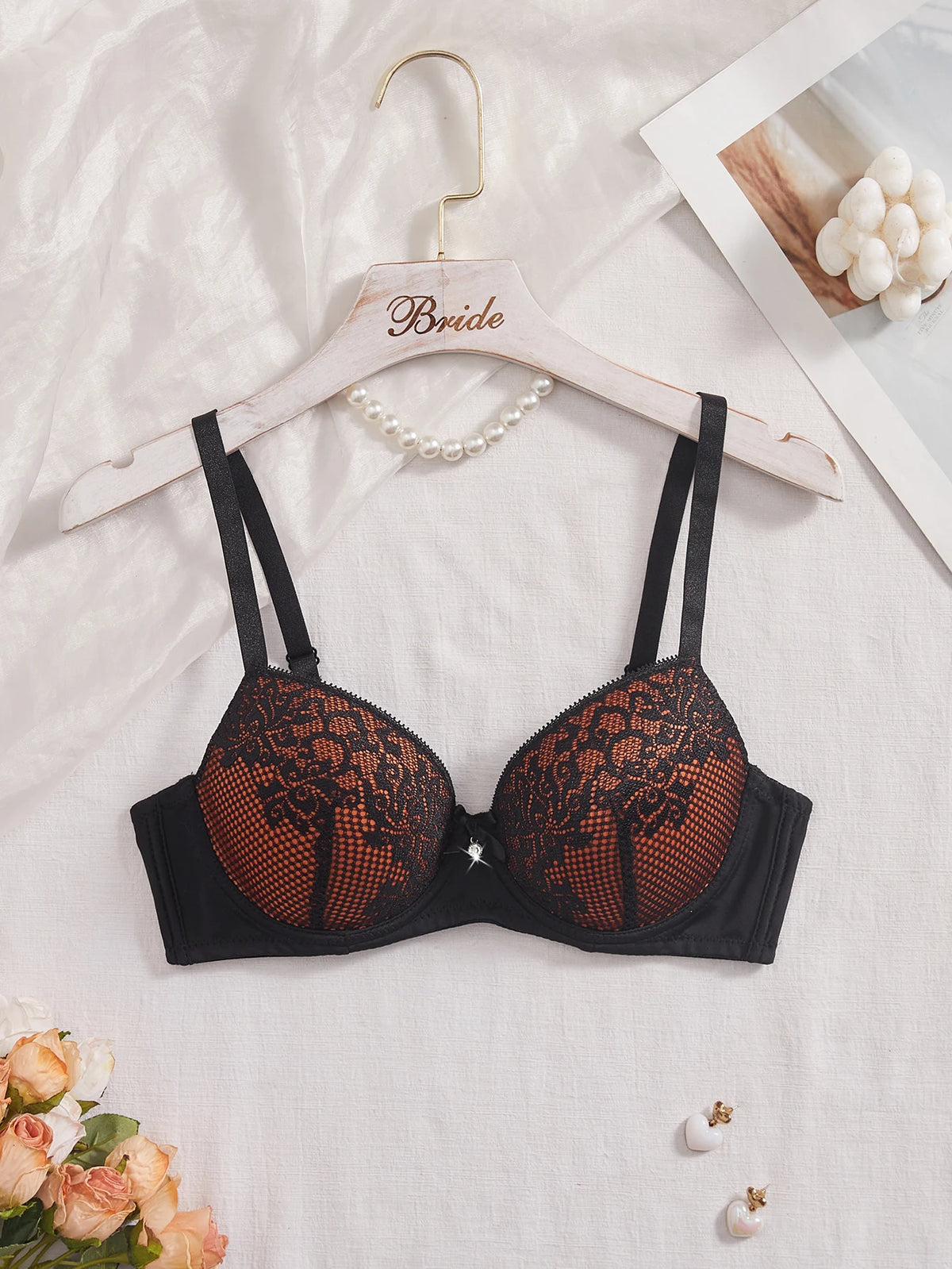 Elegant Women Lace Bra Contrast Color Underwire Push Up Brassiere Sexy Everyday Comfort Ladies Lingerie