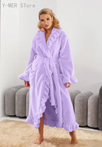 Autumn Winter Thick Coral Fleece Robe Soft Fluffy Loungewear Homewear Night Gown Women Long Warm Bathrobe for Ladies