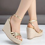Comfy Walk Big Size 43 Summer Rome Espadrilles Sandals Women Ankle Strap Sandals High Heels Wedges Shoes Gold Platform Sandal