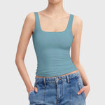 Square Neck Camisoles For Women Chiffon Solid Sleeveless Tight Elastic Bodysuit Slimming Top Sexy Women Blouses Ropa De Mujer
