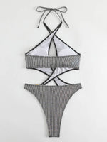 2025 Sexy High Cut Out Halter Female Swimwear One Piece Swimsuit Women Cross Bandage Monokini Bather Bathing Suit Swim Beachwear
