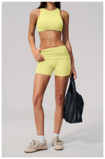 Tight Yoga Clothes Women Speed Drying Shock-absorbing Sports Vest Fitness Suits Outwear Gym Flip Waist Shorts Workout Clothes