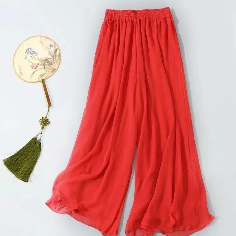 Summer Chiffon Wide Leg Pants for Women Yoga Pants Classica Dancer Trousers Two Layer Dance Practice Clothes Loose Dancing Pants