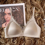 Glossy Satin Seamless Underwear Everyday BraWomen's Deep V-neck Thin Shoulder Strap Thin Bra for Women Bralette