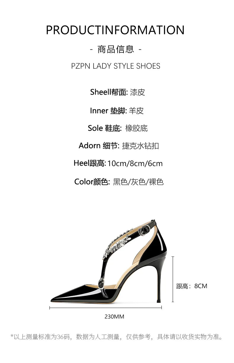 Rhinestone High Heels 2025 Summer Versatile Pointed Heel One-word Buckle Bag Head Sandals Women Black Strap High Heel Sandals 45