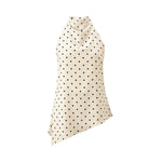 Women Halter Tank Tops Dots Print Asymmetric Hem Vest 2026 Summer Fashion Sleeveless Elegant Retro Blouses Streetwear