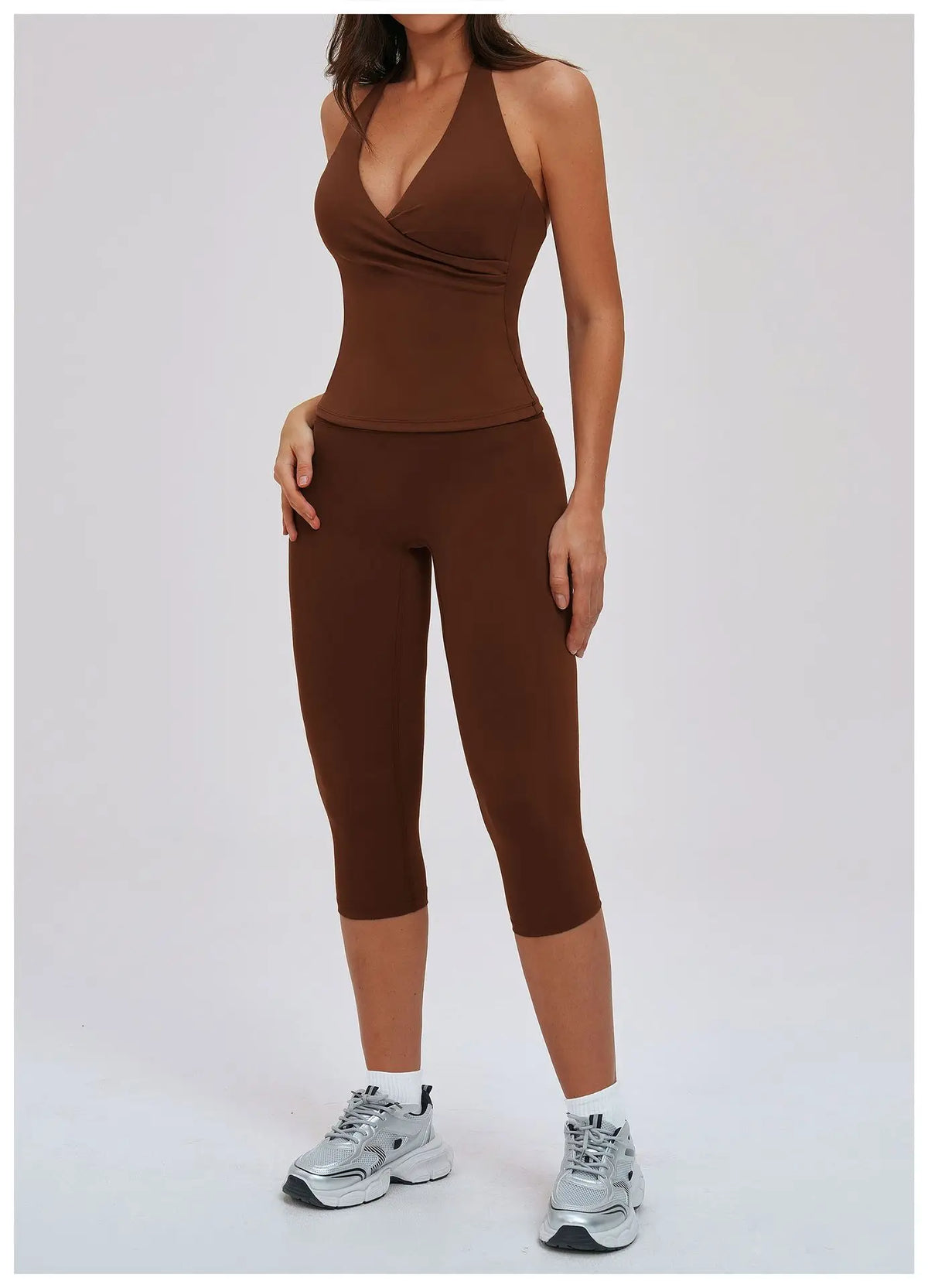 2PCS Workout Set Women Yoga Sets V Neck Cross Slim Sports Tank Top Athletic Wear Outdoor Tight High Waist Leggings Fitness Suits