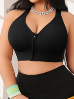 Women's Bra Plus Size Zip Front Yoga Sports Bra, X-Back Wirefree Removable Pads 1XL-4XL