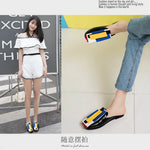 Summer Women Slipper High Block Heels Mules Party Club Ladies Mixed Color White Outdoor Slip-on Square Toe Shoes