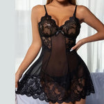 Sexy Lace Lingerie Set Short Nightdress Women Perspective Underwear Suspender Slim Dress Lolita Exotic Costume Sleepwear