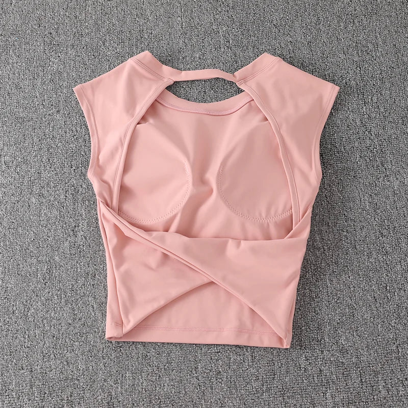 Summer Sexy Short Backless Sports T-Shirt Women's Tight Training Long Sleeve Yoga Top Fixed Chest Pad Fitness Vest