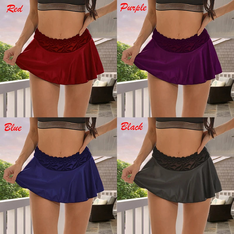 Sexy Mini Pleated Skirts for Women Lace Skirt Fashion High Waist Summer Skirt Girls A-Line Stretchy Miniskirt