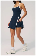 Naked Women's Tennis Dresses for Women Breathable Back Hollowed Out Sleeveless Mini Dress Built in Shorts Tight Sports Skirt