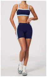 Summer Color Blocking Yoga Suit Women Shockproof Slim Sports Bra High Waist Hip Lift Shorts Gym Running Fitness Sets Tracksuit