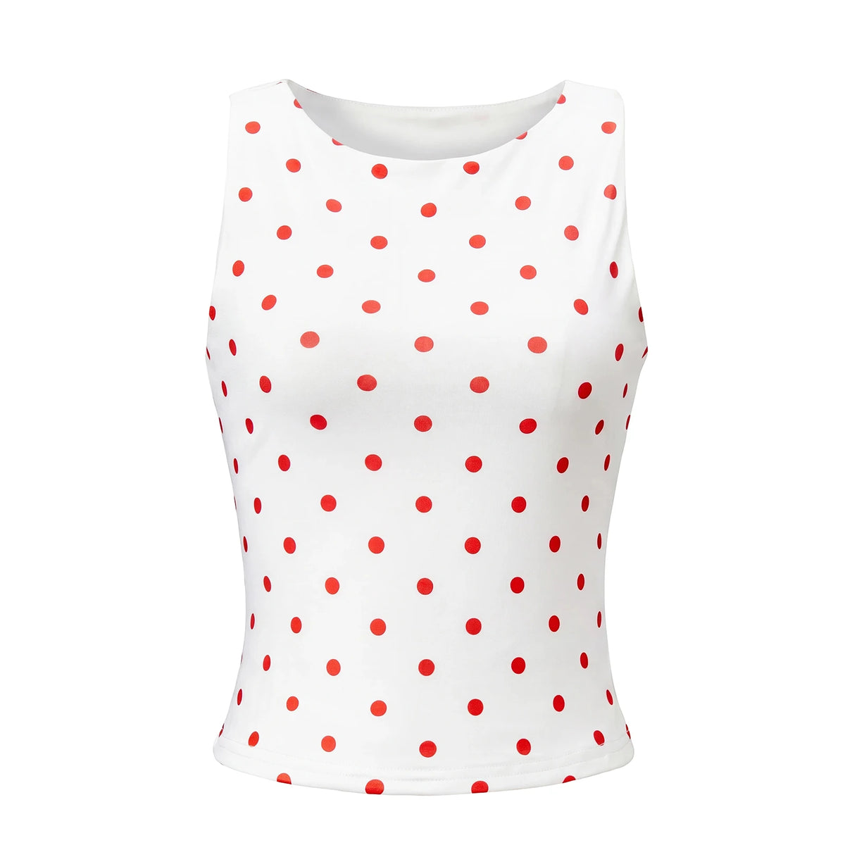 Women Dot Print Tank Tops Summer Crew Neck Sleeveless Classic Slim Fit Crop Vest