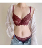 Modest French Lace Abaya Bra Set Women Sexy Deep V Full Coverage Big Bust Support Anti Sagging Comfort Summer Luxury Minimizer