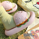 CartoonCutesy3D Sesame Burger Slippers for Women, Summer Outdoor & Home Wear, Anti-Slip Thick Soles, Flat Back Slides,Flip Flops