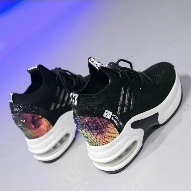 High Quality Femme Bling Sequin Woman Sneakers Chunky Platform CasualHeight Increase Zapatillas Mujer wedges shoes 2019