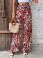 Women's 2026 Summer Versatile Printed Elastic Waist Wide Leg Pants