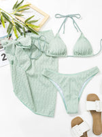 2026 New 3 Pieces Set Swimsuit Women Thong Swimwear Sexy Micro Bikini Set With Sarong Skirt White Beachwear Bathing Suit Pink