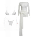 3Pcs Micro Bikini with Cover Up Women Swimsuit Sexy Bikinis Bandeau Biquini Female Swimwear Mesh Dress Bathing Suits Beachwear