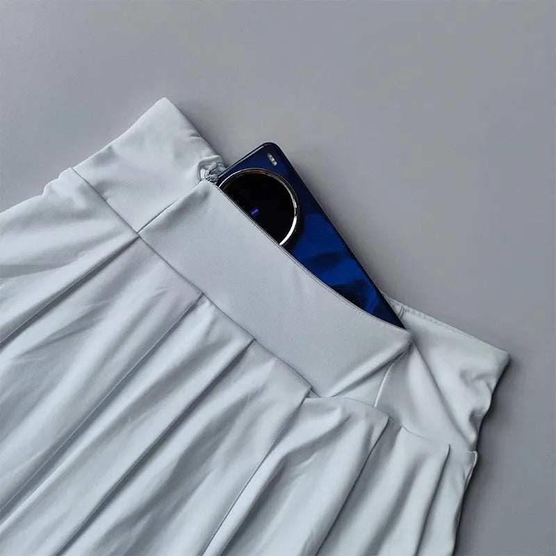 Women's summer new tennis suit set, short polo shirt, short sleeved sports top paired with pleated anti glare skirt pants