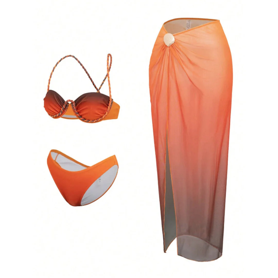 S - XL 3PCS With Skirt Underwired Bikini Female Swimsuit Women Swimwear Three-pieces Bikini set Bather Bathing Suit Swim V8080