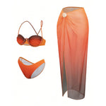 S - XL 3PCS With Skirt Underwired Bikini Female Swimsuit Women Swimwear Three-pieces Bikini set Bather Bathing Suit Swim V8080