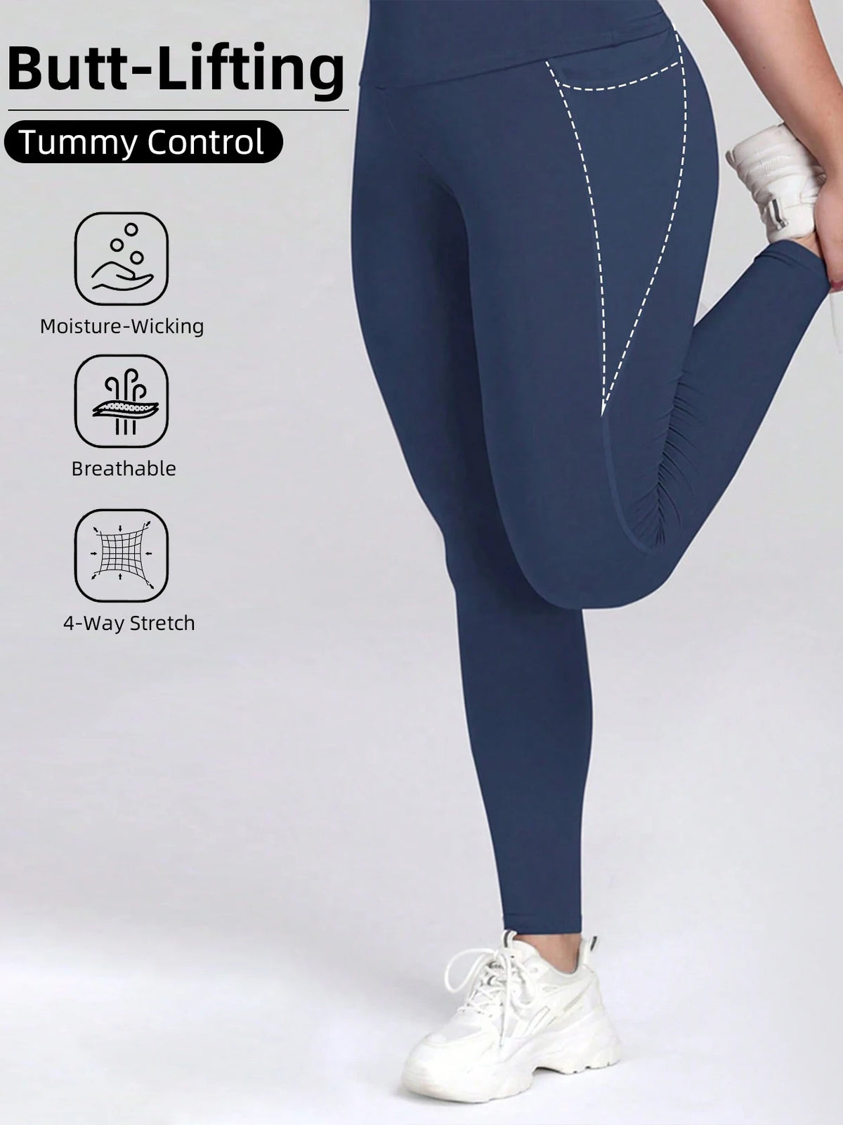 Women's High Waist Pockets Yoga Pants Tight Waist Hip Lifting Elastic Tight Solid Color Wide Waist Sports Legging