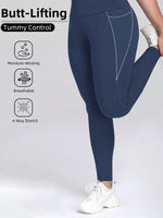 Women's High Waist Pockets Yoga Pants Tight Waist Hip Lifting Elastic Tight Solid Color Wide Waist Sports Legging