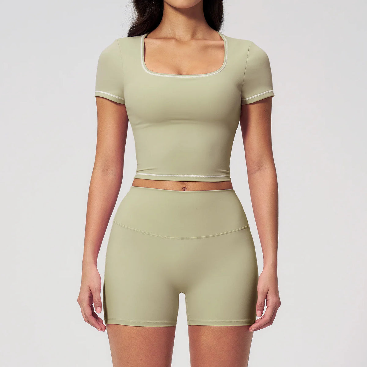 Speed Drying Tight Yoga Sets Women Color Contrast Short Sleeve Slim Sports Top High Waist Leggings Running Fitness Athletic Wear