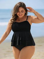 VigoJany 2026 Solid 2 Piece Plus Size Tankini Set Women Strapped Ruffle Curvy Swimsuit High Waist Beach Lady Big Bathing Suit