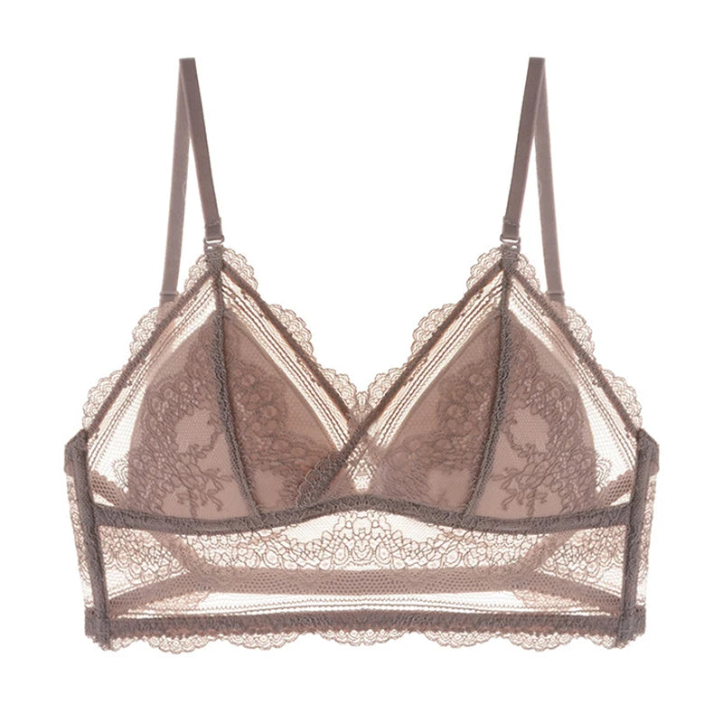 Deep U Backless Bralette Triangular Soft Seamless Underwear for Women Sexy Lace Bra Ladies Low Back Transparent Bras Tank Tops