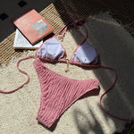 Wrinkled Halter Bikini Women Swimwear Female Swimsuit Two-Pieces Bikini Set Brazilian High Cut Bather Bathing Suit Swim V6209