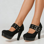 2026 Big Size 33-43 Retro Black Office Lady Buckle Strap Mary Janes Platform Pumps Elegant Red 10.5cm High Heels Shoes Women