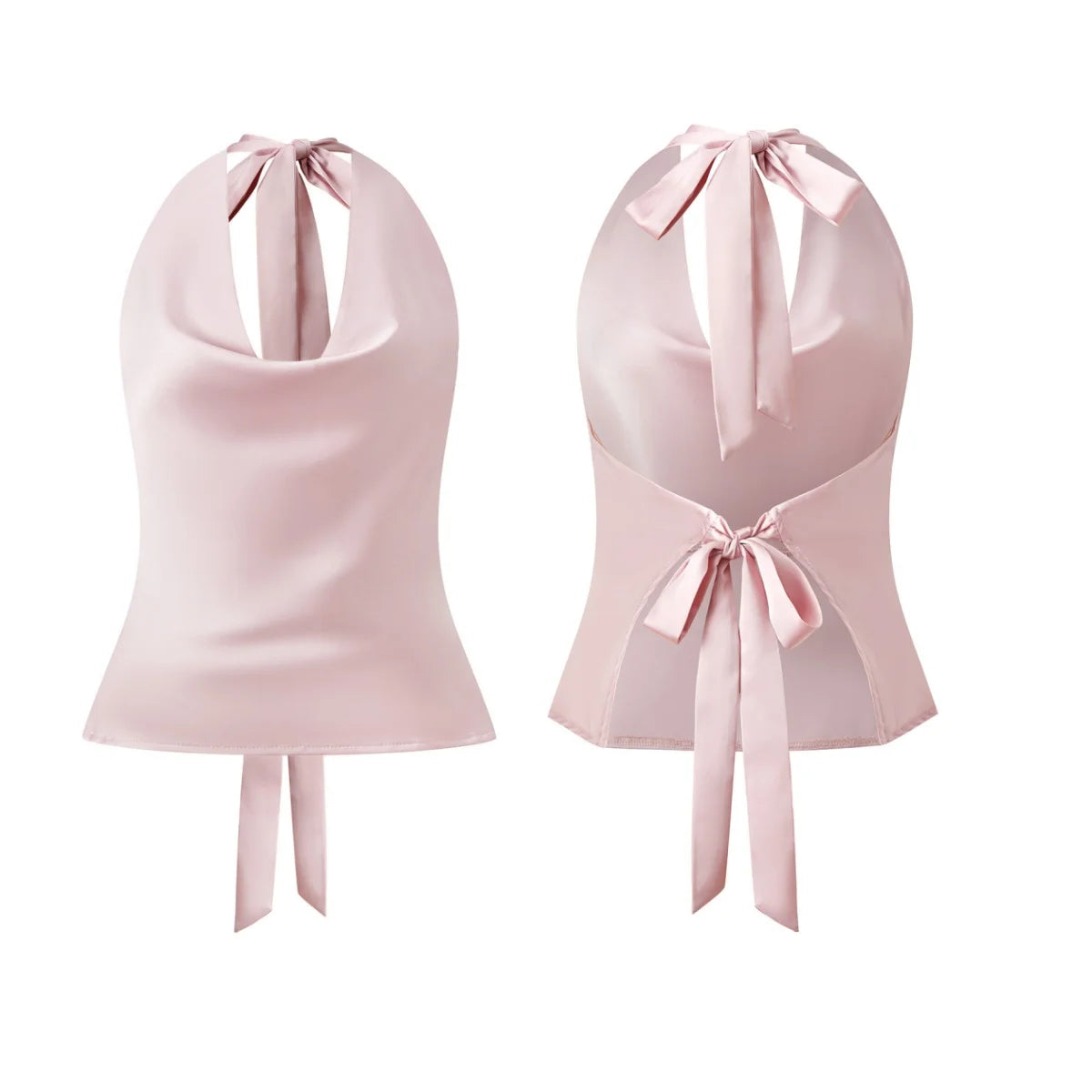 Women Halter Cowl Neck Tank Tops Slim Solid Color Satin Sleeveless Backless Vest for Going Out Party Club