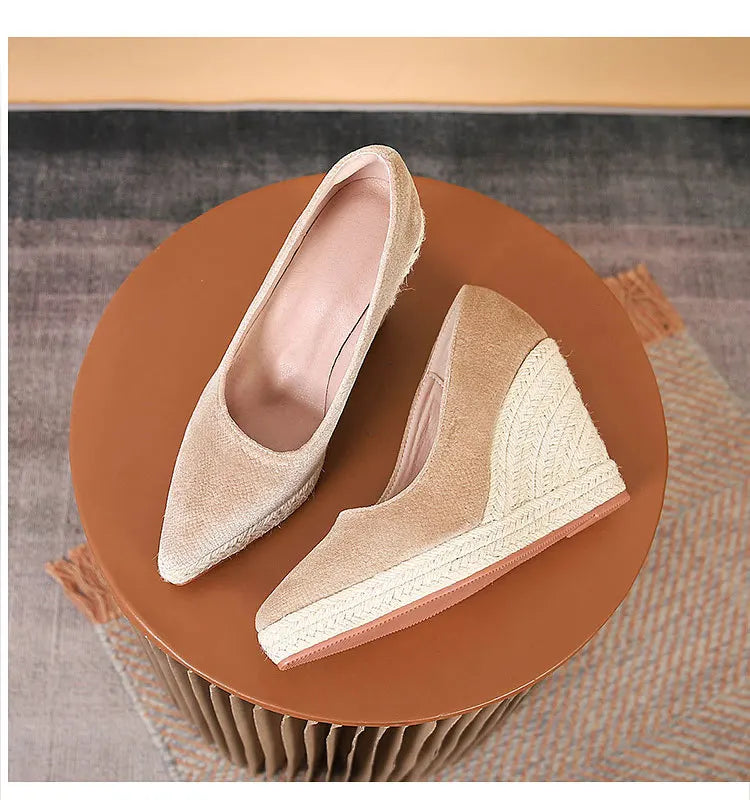 Spring Summer Shoes Women High Heels Fashion Ladies Wedges Party Shoes Retro Straw Shoes Women Pumps Wedge Heel 8.5cm